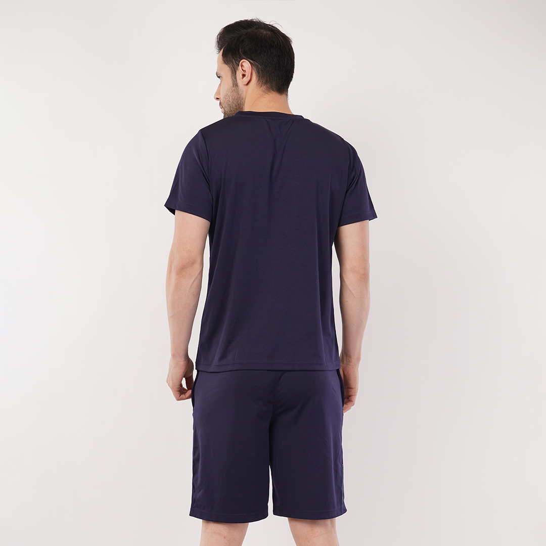 Men's Sports & T-Shirt Set - Zurich 4-Way Lycra, 240-250 GSM, Navy Blue (S, M, L) | Stretchable & Breathable Activewear