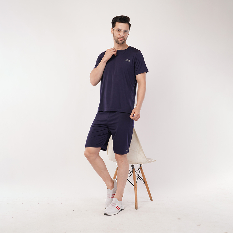 Men's Sports & T-Shirt Set - Zurich 4-Way Lycra, 240-250 GSM, Navy Blue (S, M, L) | Stretchable & Breathable Activewear