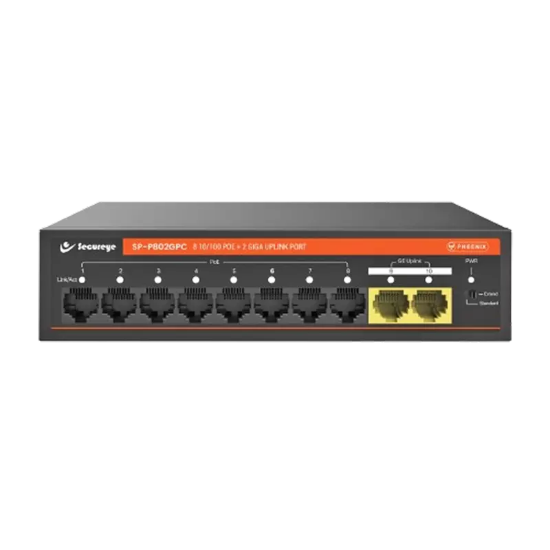 SECUREYE PHOENIX POE SWITCH 8 PORT 10/100 +2UPLINK ETHERNET GIGA SP-P802GPC
