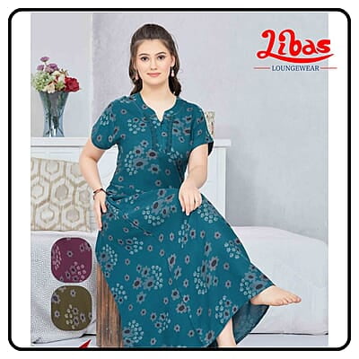 Discovery Bay Plus Size Spun Cotton Nighty With Floral Print From Libas Loungewear - PS543