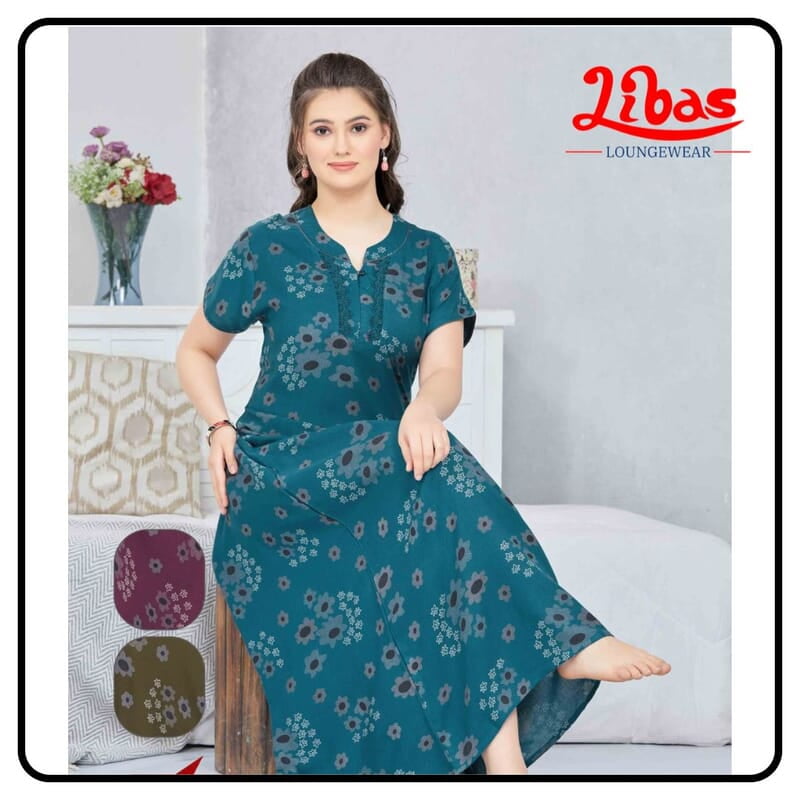 Discovery Bay Plus Size Spun Cotton Nighty With Floral Print From Libas Loungewear - PS543