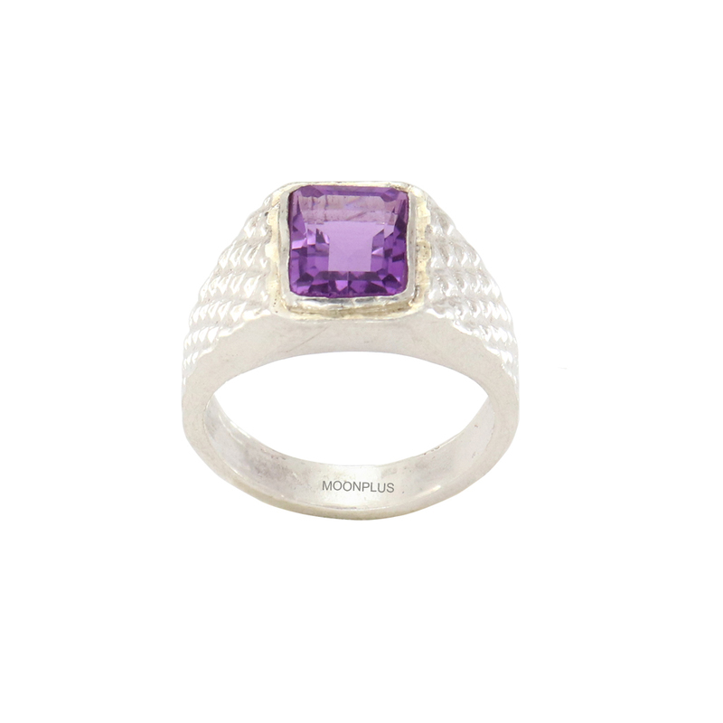 Pure Silver Amethyst Stone Ring-Purple