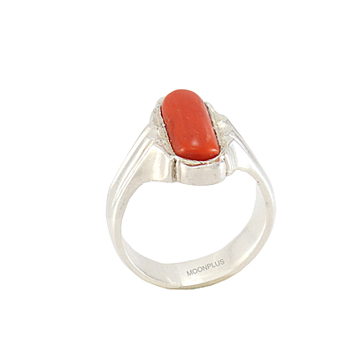 Pure Silver Pavalam Ring - Red Corel Pure Silver Pavalam Ring - Red Corel