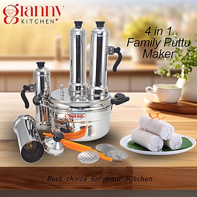 Granny Kitchen Stainless Steel 4-in-1 Puttu Maker with Steamer Pot | Induction & Gas Stove Compatible
