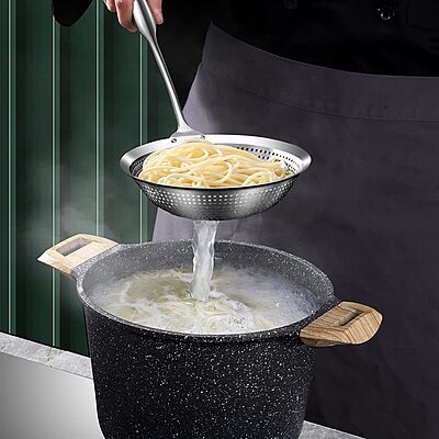 Onions Kitchen Slotted Serving Skimmer Spoon Stainless Steel Colander with Large Bowl,