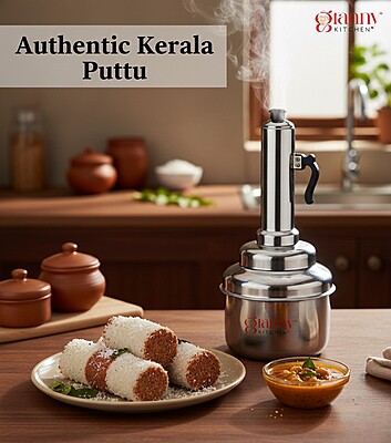 Granny Kitchen Stainless Steel Puttu Maker with Steamer, Traditional Kerala Puttu Kudam