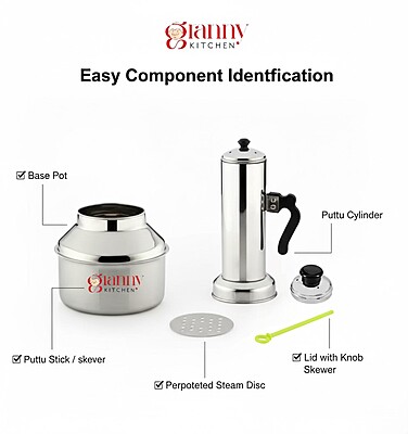 Granny Kitchen Stainless Steel Puttu Maker with Steamer, Traditional Kerala Puttu Kudam