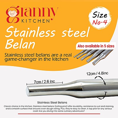 Granny Kitchen Stainless Steel Belan (Rolling Pin) | Heavy Duty & Rust-Resistant