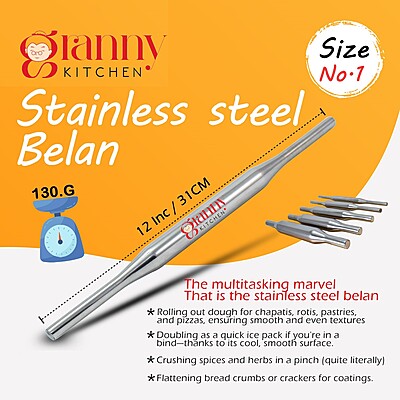 Granny Kitchen Stainless Steel Belan (Rolling Pin) | Heavy Duty & Rust-Resistant