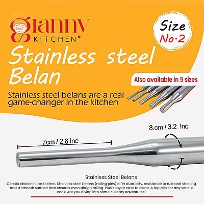 Granny Kitchen Stainless Steel Belan (Rolling Pin) | Heavy Duty & Rust-Resistant