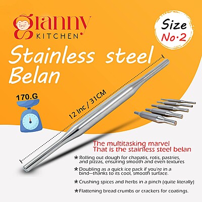 Granny Kitchen Stainless Steel Belan (Rolling Pin) | Heavy Duty & Rust-Resistant