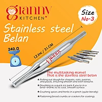 Granny Kitchen Stainless Steel Belan (Rolling Pin) | Heavy Duty & Rust-Resistant