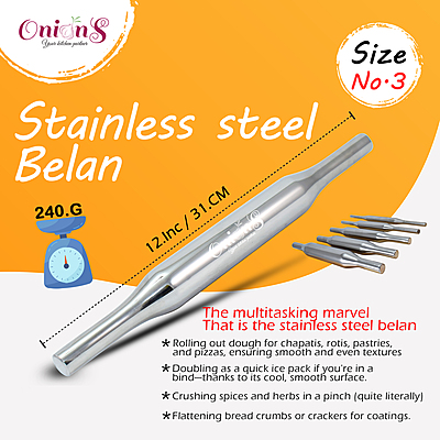Onions Stainless Steel Belan Rolling Pin for Kitchen | Stainless Steel Belan for Roti| Chapati Roti