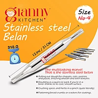 Granny Kitchen Stainless Steel Belan (Rolling Pin) | Heavy Duty & Rust-Resistant