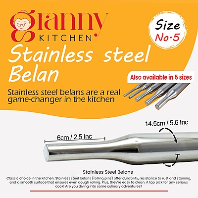 Granny Kitchen Stainless Steel Belan (Rolling Pin) | Heavy Duty & Rust-Resistant