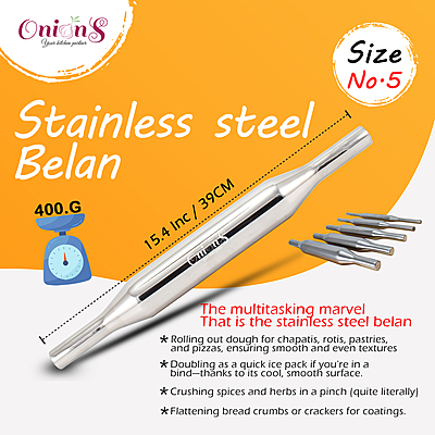 Onions Stainless Steel Belan Rolling Pin for Kitchen | Stainless Steel Belan for Roti| Chapati Roti
