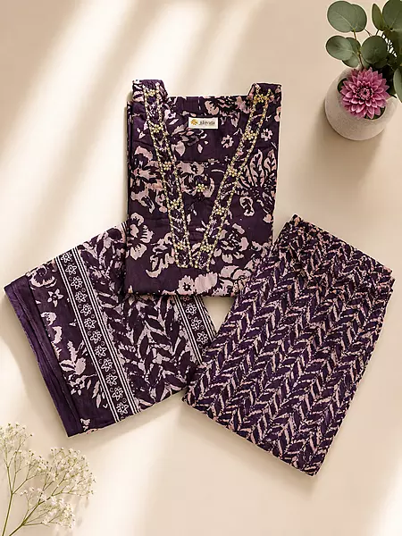 Plum Blossom Cotton 3-Piece Kurta Set