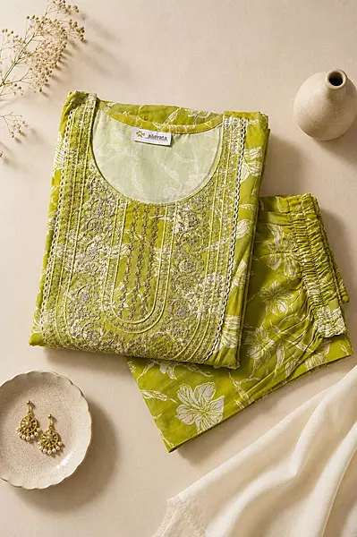 Citrus Bloom Cotton 2-Piece Anarkali Set
