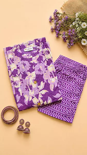 Purple Floral Printed 2-Piece Kurta Set