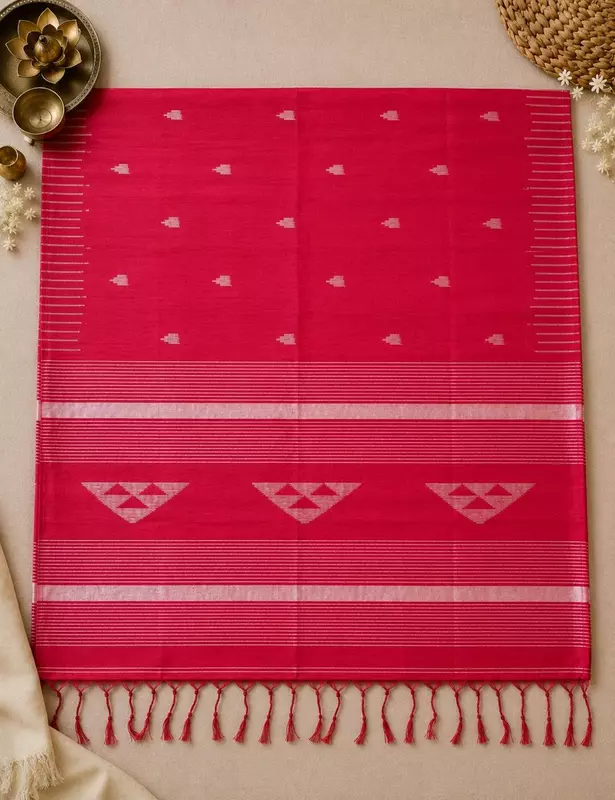 Women's Cotton Silk Plain Saree | Elegant Red Saree without Blouse