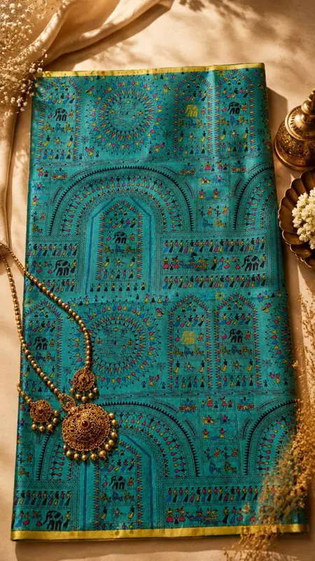Women's Cotton Silk Printed Saree with Blouse Piece | Brown & Turquoise Heritage Saree