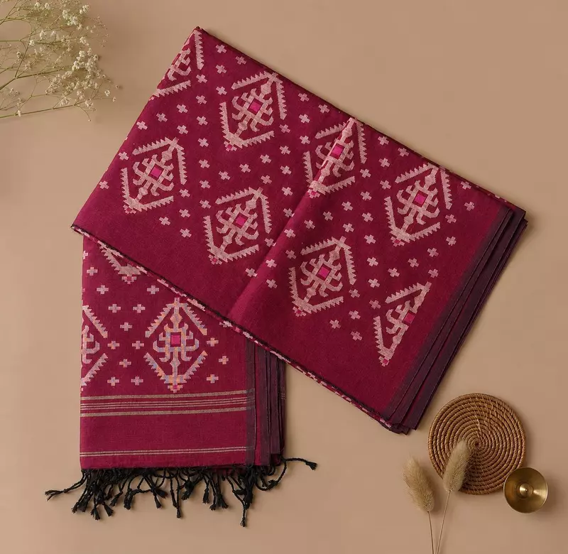 Magenta Cotton Unstitched 2-Piece Dress Material with Dupatta