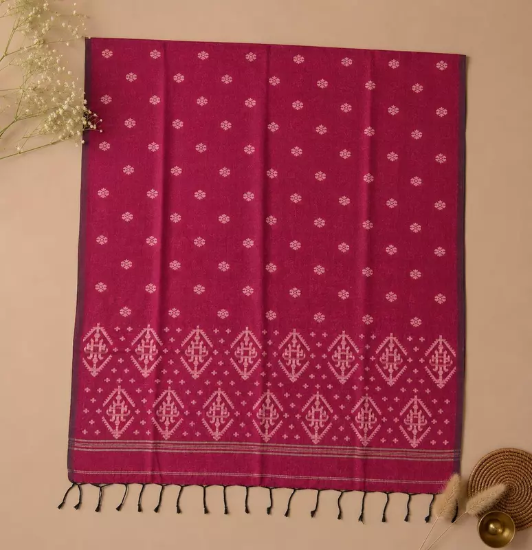 Magenta Cotton Unstitched 2-Piece Dress Material with Dupatta