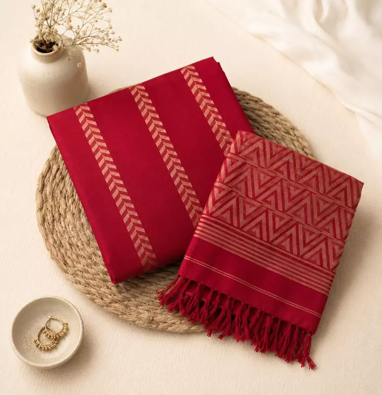 Crimson Cotton Unstitched 2-Piece Dress Material with Dupatta