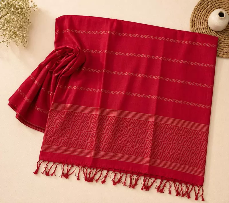 Crimson Cotton Unstitched 2-Piece Dress Material with Dupatta