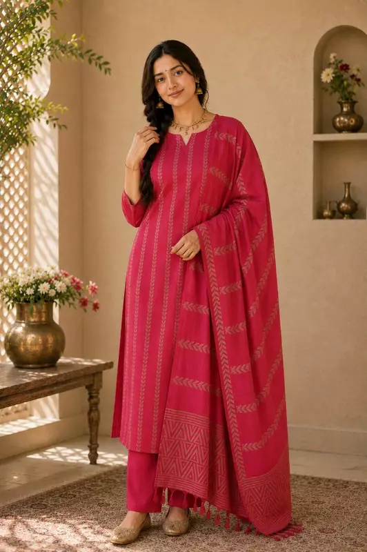 Crimson Cotton Unstitched 2-Piece Dress Material with Dupatta