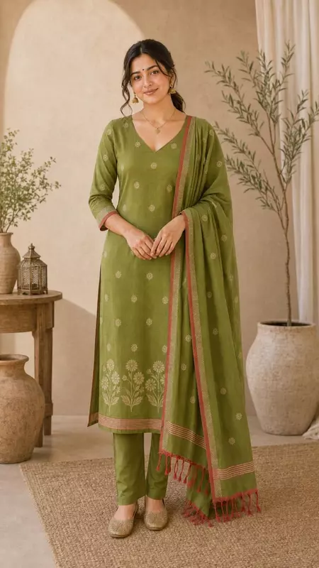 Unstitched Jamdani Cotton 2-Piece Dress Material | Kurta Fabric & Dupatta