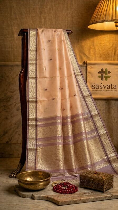 Elegant Peach Silk Saree with Rich Zari Border | Saree without Blouse Piece