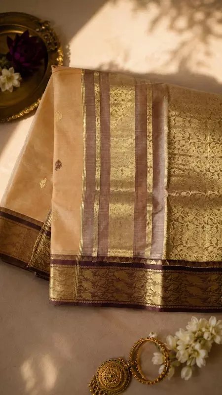Elegant Peach Silk Saree with Rich Zari Border | Saree without Blouse Piece