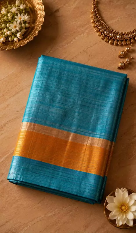 Premium Silk Saree with Teal & Magenta Woven Border | Saree with Blouse Piece