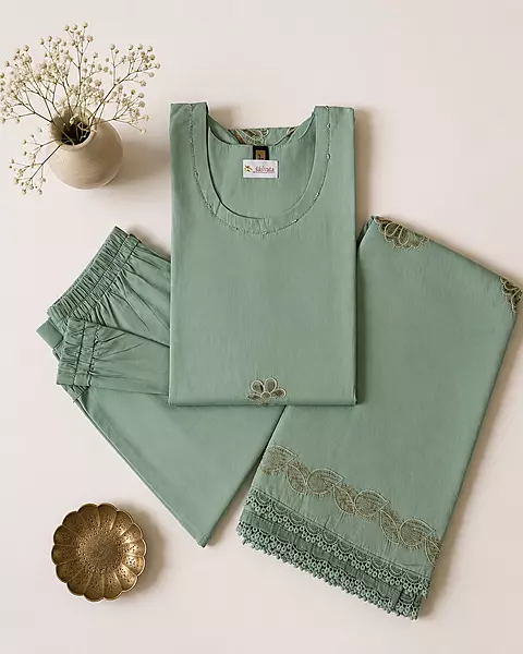 Powder Blue Cotton Silk Kurta Set with Asymmetric Floral Embroidery