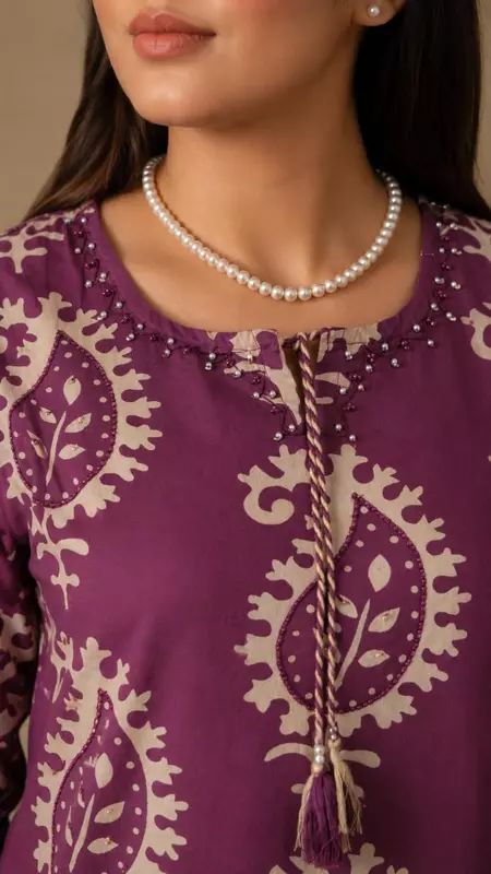 Mulberry Purple Cotton Block-Print Kurta Set with Bold Paisley Motifs