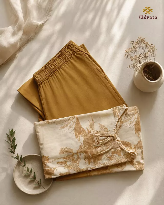 Elegant Cotton Printed Handkerchief Hem Kurta Set with Pants | No Dupatta