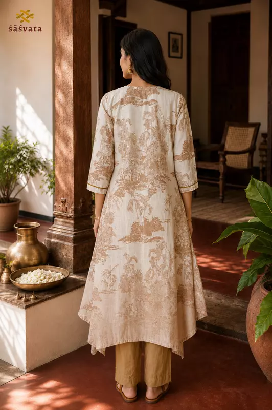 Elegant Cotton Printed Handkerchief Hem Kurta Set with Pants | No Dupatta