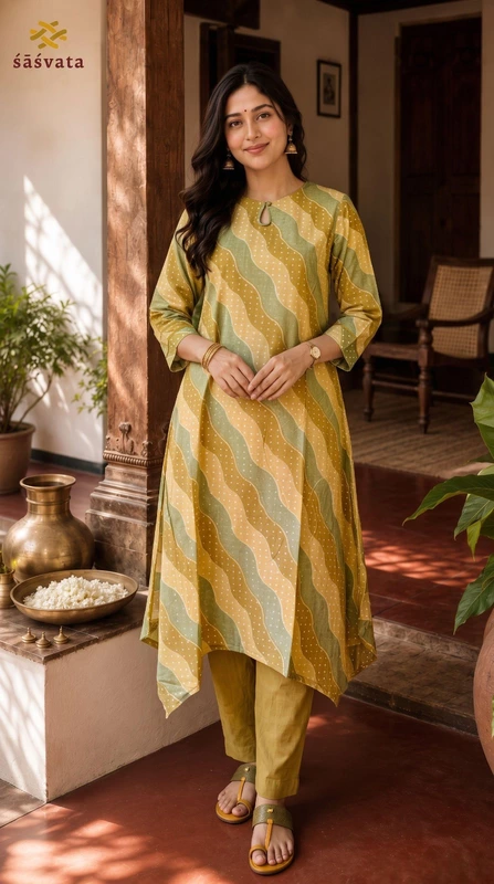 Women's Rayon Printed Handkerchief Hem Kurta Set with Pants | Stylish Ethnic Wear