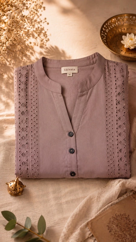 Women's Cotton Hakoba Long Kurta in Taupe Brown