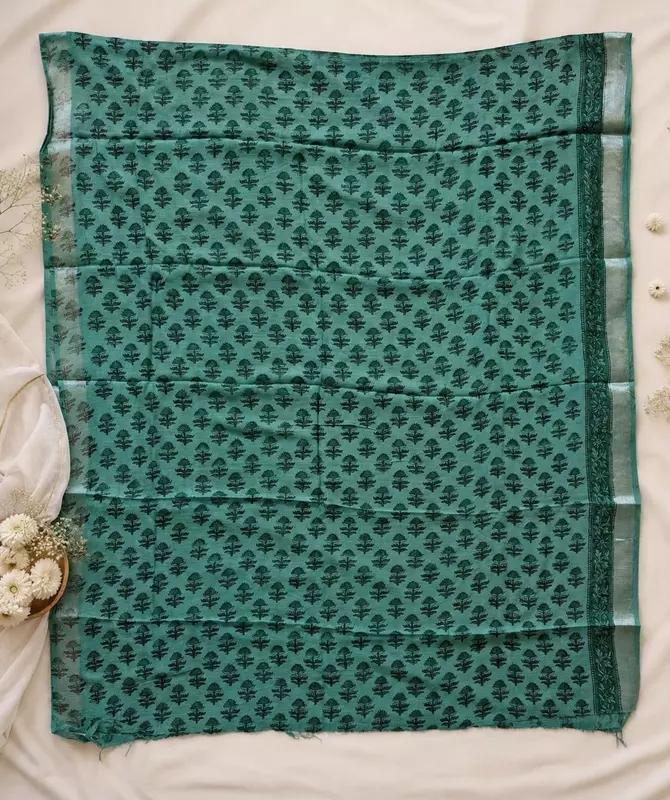 Sage Green Linen Unstitched 3 Piece Dress Material | Kurta, Pant & Dupatta Set