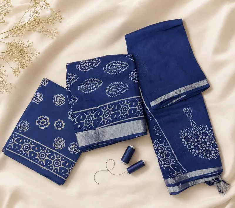 Royal Blue Linen Unstitched 3-Piece Suit Material