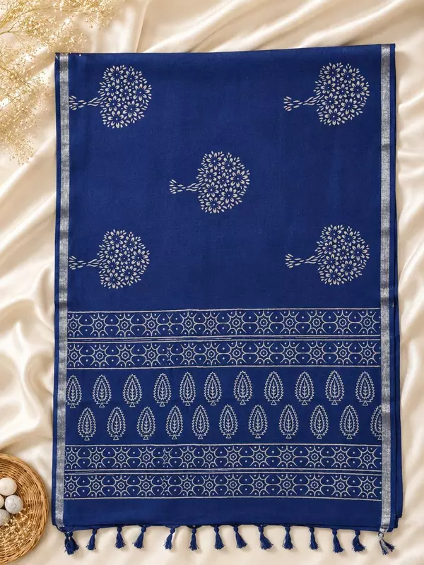 Royal Blue Linen Unstitched 3-Piece Suit Material