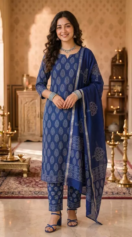 Royal Blue Linen Unstitched 3-Piece Suit Material