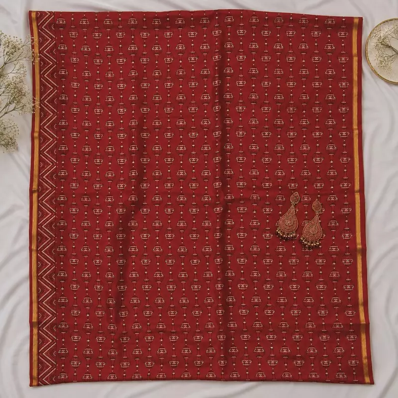 Crimson Maheshwari Silk Unstitched 3-Piece Suit Material