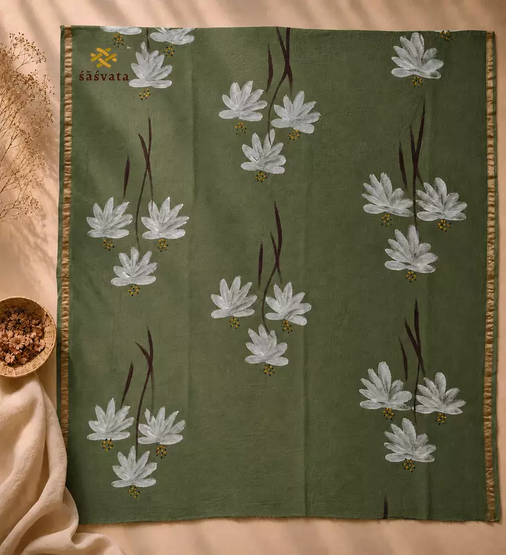Women Chanderi Silk 3-Piece Dress Material | Floral Print Unstitched Kurta, Pant & Dupatta Set