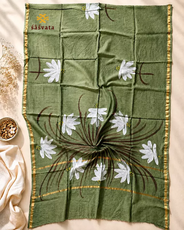 Women Chanderi Silk 3-Piece Dress Material | Floral Print Unstitched Kurta, Pant & Dupatta Set
