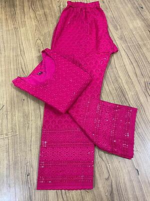 Single Tone Kurti Palazzo-Magenta