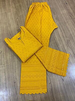 Single Tone Kurti Palazzo-Mustard