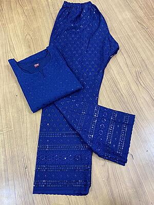Single Tone Kurti Palazzo-NavyBlue